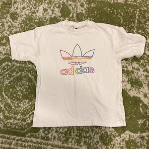 adidas White Short Sleeve Tee with Rainbow Outlined Trefoil